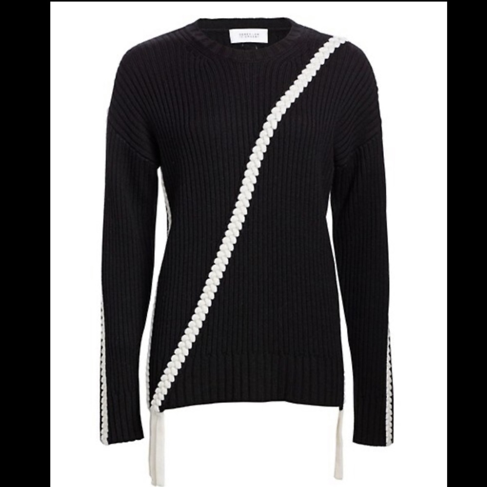 NEW $600 Derek Lam 10 Crosby Ribbed Merino Wool Braided Trim Sweater